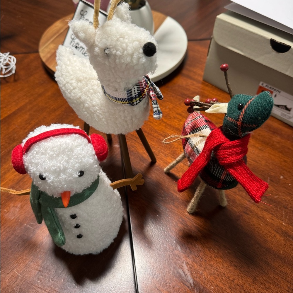 bundle of 3 small christmas decor - 1 snowman and 2 reindeer